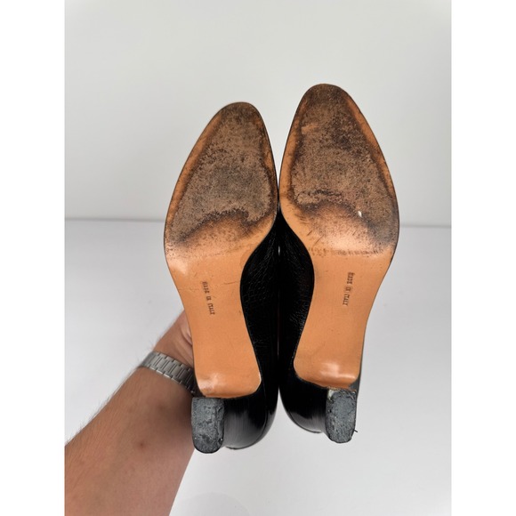 Salvatore Ferragamo Black Leather Block Crocodile Heels Women's 7 AAAA Vintage - Picture 7 of 9
